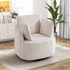 Bonzy Home 360° Swivel Accent Chair — Corduroy Barrel Chair with 3 Pillows, Round Armchair for Living Room & Bedroom, Beige