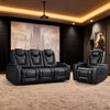 Bonzy Home Theater Recliner Chair Sofa Living Room Furniture Set Power Recliner with Cup Holders, USB Ports, Black
