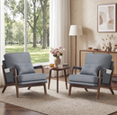 Bonzy Home Mid-Century Modern Accent Chair Set of 2, Comfy Upholstered Lounge Reading Armchair with Side Storage Pocket & Lumbar Cushion, for Living Room Bedroom, Gray