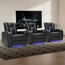 Bonzy Home Electric Power Recliner Chairs Set of 3 LED Light Breathable Leather Reclining Sofa with USB Ports and Cup Holders Home Theater Seating Movie & Media Room Chairs
