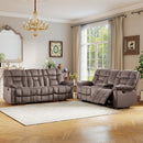 Bonzy Home Fabric Recliner Sofa Set — Reclining Loveseat & 3-Seat Sofa with Center Storage, Cup Holders & Wide Backrests, Brown