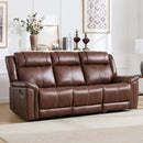 EBELLO Brown Faux Leather Manual Recliner Sofa, 3-Seater Couch with Padded Headrest and Armrest, Mid-Century Modern Reclining Sofa for Living Room, Home Theater (Brown)