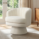 Bonzy Home 29" Swivel Chair, 360° Modern Barrel Rotating Sherpa Teddy Fabric Accent Chair with Curved Back, Plush Cushion & Armrests for Living Room, Bedroom, Beige(set of 2)