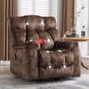 Bonzy Home Oversized Swivel Rocker Recliner with Massage & Heat, Reclining Glider Chair – Soft Breathable Fabric for Living Room & Bedroom, Brown
