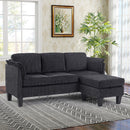 Bonzy Home L-Shaped Modular Sectional Sofa with Storage & Movable Ottoman, Convertible 3-Seat Reversible Chaise Corduroy Couch for Living Room, Breathable Black Fabric, Modern Design