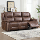 Bonzy Home Manual Recliner 3-Seat Sofa — 3-Seater Reclining Couch with Hidden Cup Holders & Vintage Rivet Mid-Century Design, Brown