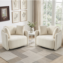 Bonzy Home 360° Swivel Barrel Accent Chair Set of 2, Modern Oversized Upholstered Armchair with 3 Pillows, for Living Room, Bedroom & Study Room, Off-White