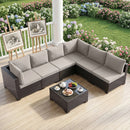 Bonzy Home Patio Furniture Set, 7-Piece Wicker Outdoor Sectional Sofa with Tempered Glass Table for Backyard & Porch, Outdoor Rattan Couch Furniture, Metal Frame, Gray