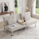 Bonzy Home Futon Sofa Bed, 2 Seater Foldable Versatile Guest Couch with Cup Holders & USB Charging Port for Living Room,Beige