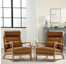 Bonzy Home 2-Pack Modern Faux Leather Accent Chair, Living Room Chair with Wood Armrests and Metal Frame, Comfortable, Brown