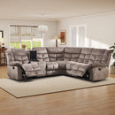 Bonzy Home Reclining Chair Sofa with Center Console, Hidden Storage & Cup Holders 5‑Seat Couch for Living Room & Meeting Room Camel