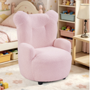 Bonzy Home Pink Bear Ear Kids Armchair, Teddy Fleece Upholstered Reading Sofa Chair, Thick Cushion Small Lounge Accent Chair for Bedroom Nursery Living Room