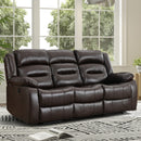 Brown Faux Leather Power Recliner Three-Seat Sofa