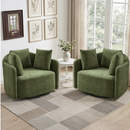 Bonzy Home 360° Swivel Barrel Accent Chair Set of 2, Modern Oversized Upholstered Armchair with 3 Pillows, for Living Room, Bedroom & Study Room, Vanilla Green