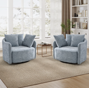 Bonzy Home 360° Swivel Barrel Accent Chair Set of 2, Modern Oversized Upholstered Armchair with 3 Pillows, for Living Room, Bedroom & Study Room, Dusty Blue
