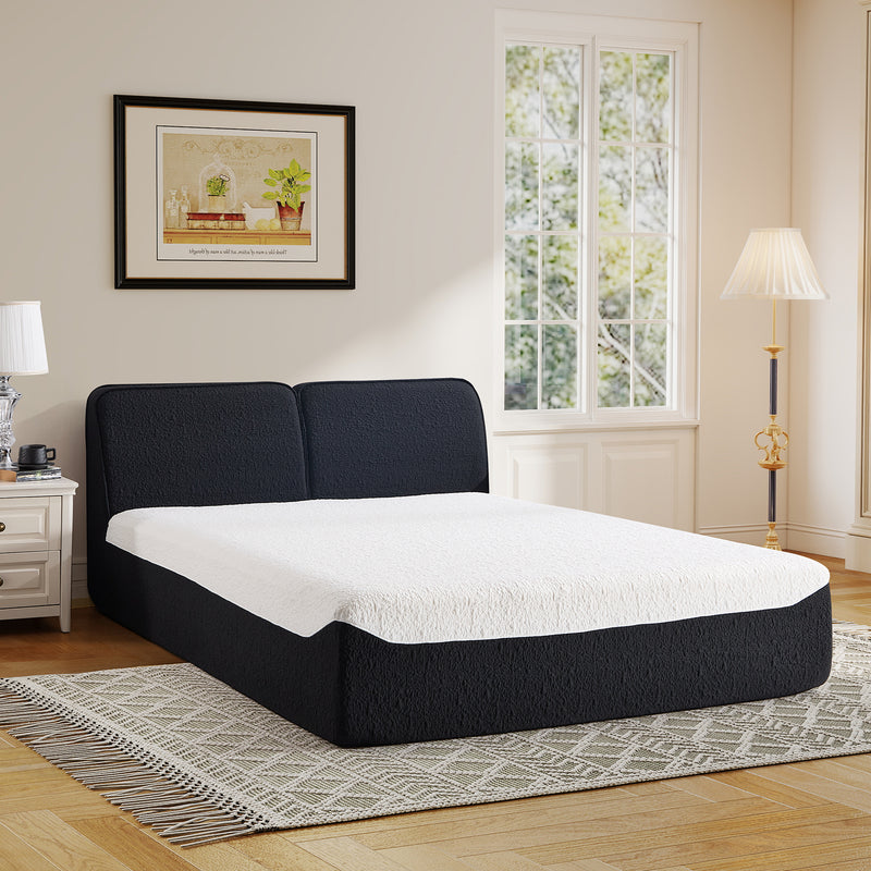 Ebello 16" Queen Mattress, 2-in-1 Memory Foam Futon Bed with Headboard for Cool Sleep & Pressure Relief, No-Assembly Bed in a Box, Black