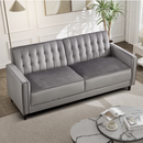 Bonzy Home Loveseat Mid Century Convertible Sleeper Sofa Modern Velvet Uphostered Tufted Couch with Adjustable Backrest, Gray