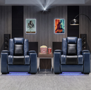 Bonzy Home Electric Recliner Set of 2 LED Lighting Adjustable Headrest with USB Ports and Cup Holders Home Theater Seating Reclining Chair Hidden Arm Storage, Blue
