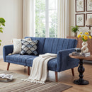 Bonzy Home 80 inches Wide Contemporary And Super Soft Upholstered Sleeper Sofa With Convertible Backrest ,Navy