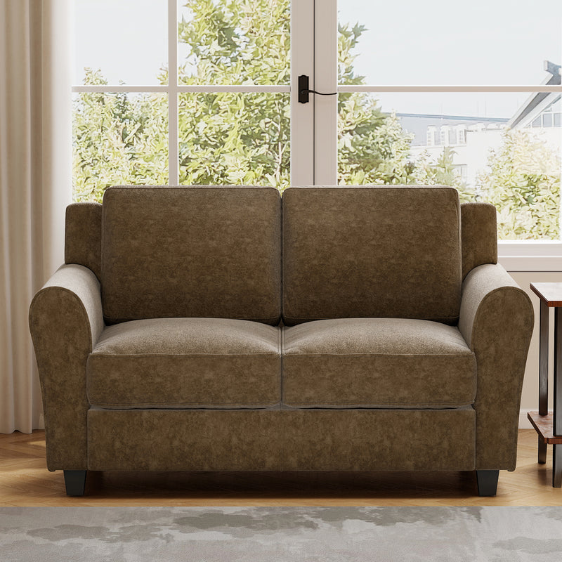 Ebello Modern Loveseat Sofa, 2-Seater Upholstered Sofa Couch with Thick Cushions for Living Room and Bedroom, Brown