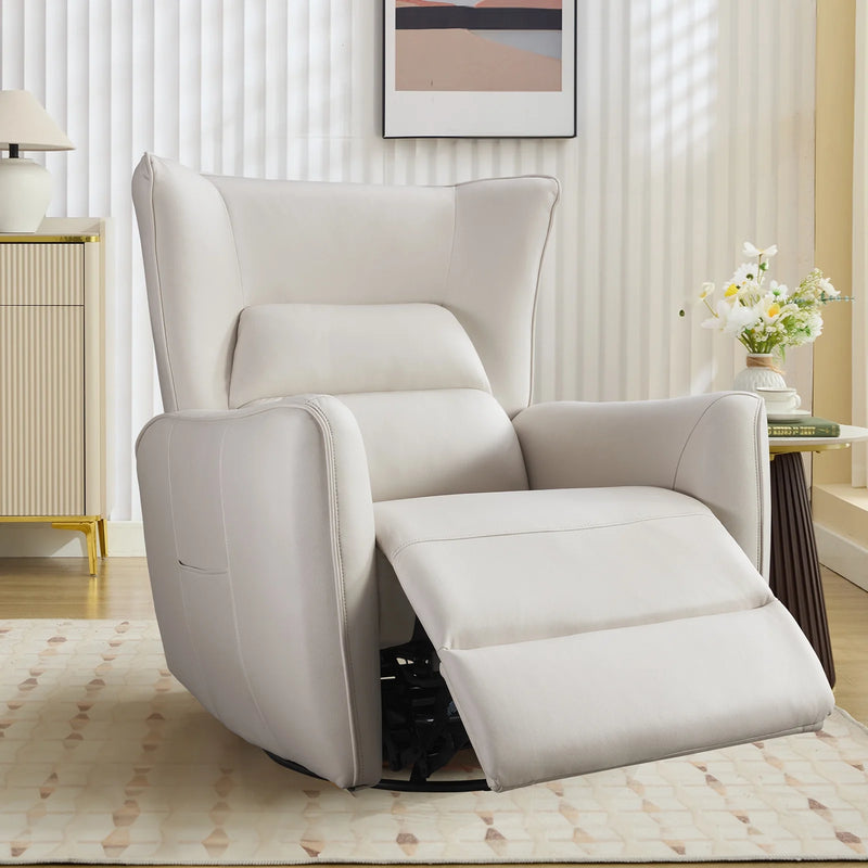 Bonzy Home Swivel Rocker Recliner Power Electric Recliners with Highly Enveloping Backrest Rocking Recliner Chair Leathaire Reclining Sofa for Living Room, Off-white