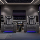 Bonzy Home Electric Recliner Set of 2 Adjustable Headrest with USB Ports and Cup Holders Home Theater Seating Reclining Chair LED Lighting Hidden Arm Storage Black