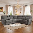 Ebello 5-Seater Power Reclining Sectional Sofa, L-Shaped Fabric Upholstered Power Recliner Couch with USB Port, Storage Console and Cup Holders for Living room and Home Theater, Gray