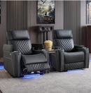 Bonzy Home 2-Pack Electric Power Recliner Chair with Adjustable Headrest, Faux Leather Home Theater Seating with USB Charging Port, LED Lighting, Cup Holders & Hidden Arm Storage, Black