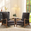 Bonzy Home Set of 2 Mid-Century Modern PU Leather Recliners with Adjustable Backrest & Footrest – Solid Wood Frame Accent Chairs for Living Room, Bedroom & Sunroom, Brown
