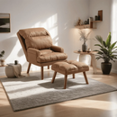 Bonzy Home Accent Chair with Ottoman, Adjustable Backrest Seat,Faux Leather Chair for All Age,Brown