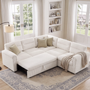 Bonzy Home Modular Corduroy Sectional Sofa with Pull Out Sleeper, Convertible L-Shaped Couch, Free Combination Upholstered Sofa Bed for Living Room