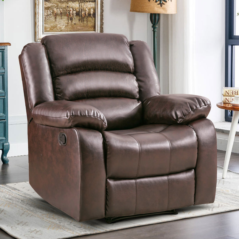 Bonzy Home Recliner Comfortable Arms and Back Faux Leather Single Reclining Chair Sofa for Living Room Bedroom, Brown