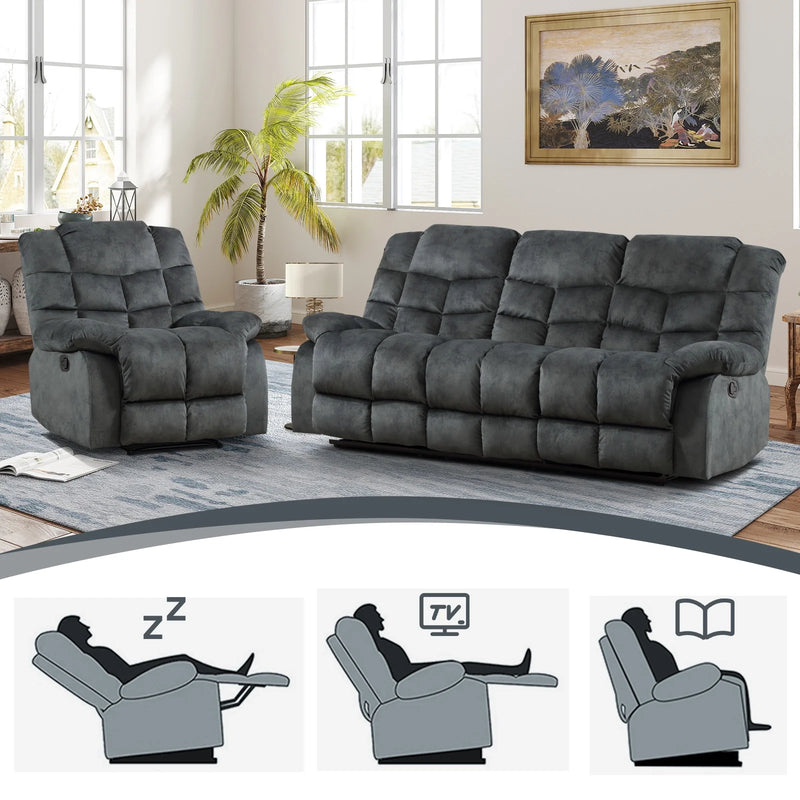 Bonzy Home Manual Reclining Sofa Adjustable Backrest,3 Seat Recliner Couch Sofa with Overstuffed Arms and Back Sofa Set for Living Room