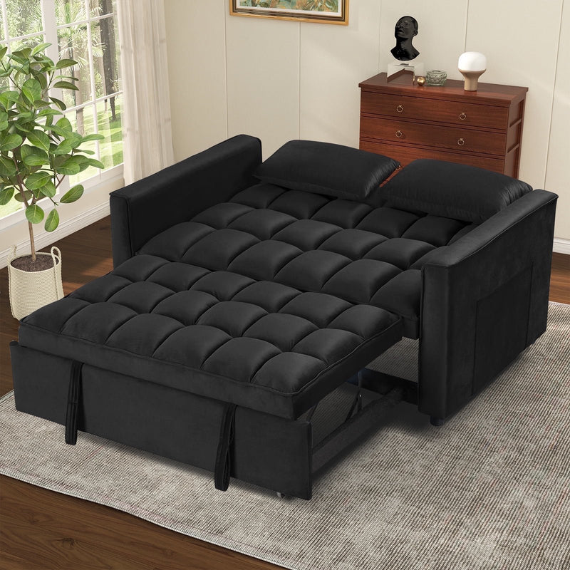 Bonzy Home Pullout Bed Convertible Sofa Bed Versatile Velvet Sofa,55 Inch Couch Adjustable Backrest, Black