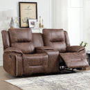 Bonzy Home Manual Loveseat Recliner — 2-Seater with Center Console, Hidden Storage & Cup Holders, Vintage Rivet Mid-Century, Brown