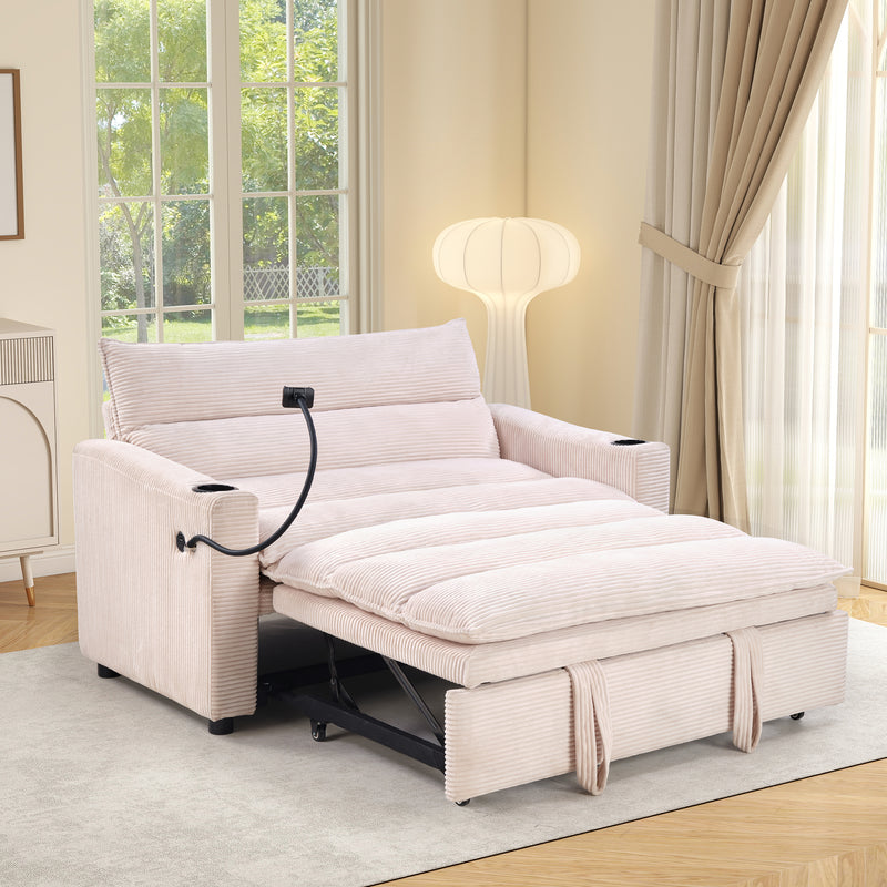 Ebello 3-in-1 Convertible Sleeper Sofa Chair Bed with Cup Holders & USB Ports - Space Saving Corduroy Futon Couch ,Adjustable Backrest, Easy Assembly(Black-H002)