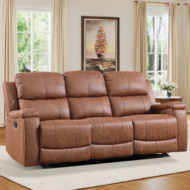 Bonzy Home Manual Reclining Sofa,3 Seat Recliner Couch Sofa with Overstuffed Arms and Back Sofa Set with Cup Holders for Living Room