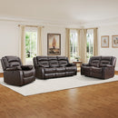 Brown Faux Leather Power Recliner Loveseat + Three-Seat Sofa Set