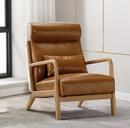 Bonzy Home Modern Faux Leather Accent Chair, Living Room Chair with Wood Armrests, Upholstered Foam Cushion and Sturdy Metal Frame Reading Chair, Brown