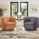 Bonzy Home Two-Tone 360° Swivel Accent Chair, Modern Upholstered Barrel Chair with Contrast Color, Comfy Swivel Armchair for Living Room Bedroom, Orange/Gray