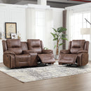 Bonzy Home Recliner Sofa Set — Single Recliner & Loveseat with Hidden Storage & Cup Holders, Vintage Rivet Mid-Century Design, Brown