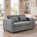 Bonzy Home 3 in 1 Convertible Sleeper Sofa Bed, 2-Seater Futon Couch with Storage Pockets, Adjustable Backrest & Pillows for Small Space, Living Room, Gray