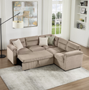 Bonzy Home Modular Corduroy Sectional Sofa with Pull Out Sleeper, Convertible L-Shaped Couch, Free Combination Upholstered Sofa Bed for Living Room