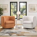Bonzy Home Two-Tone 360° Swivel Accent Chair, Modern Upholstered Barrel Chair with Contrast Color, Comfy Swivel Armchair for Living Room Bedroom, Orange/White