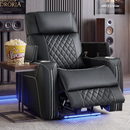 Bonzy Home Electric Power Recliner Chair with Adjustable Headrest, Faux Leather Home Theater Seating with USB Charging Port, LED Lighting, Cup Holders & Hidden Arm Storage, Black