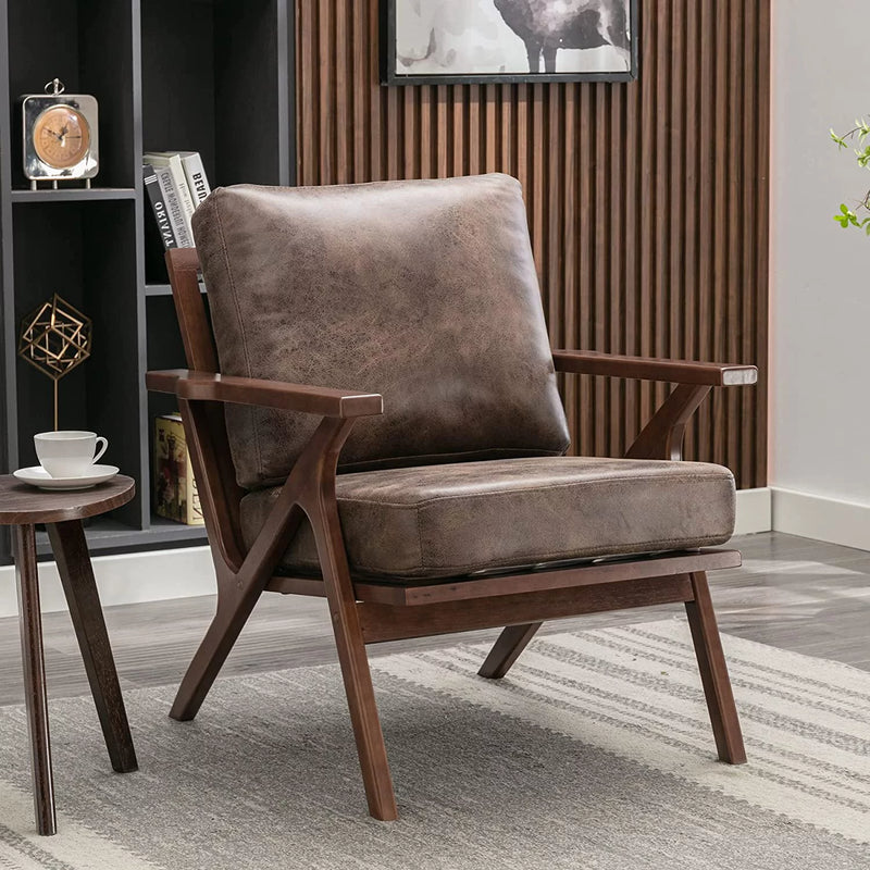 Bonzy Home Mid-Century Modern Accent Chair, Upholstered Leather Arm