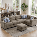 Bonzy Home L shaped Sofa Sets Modular Couch with Chaise for Living Room, Brown