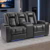 Bonzy Home Power Theater Loveseat Recliner — PU Leather Power Recliner with Center Console, USB Ports, LED Lights & Adjustable Headrests, Black