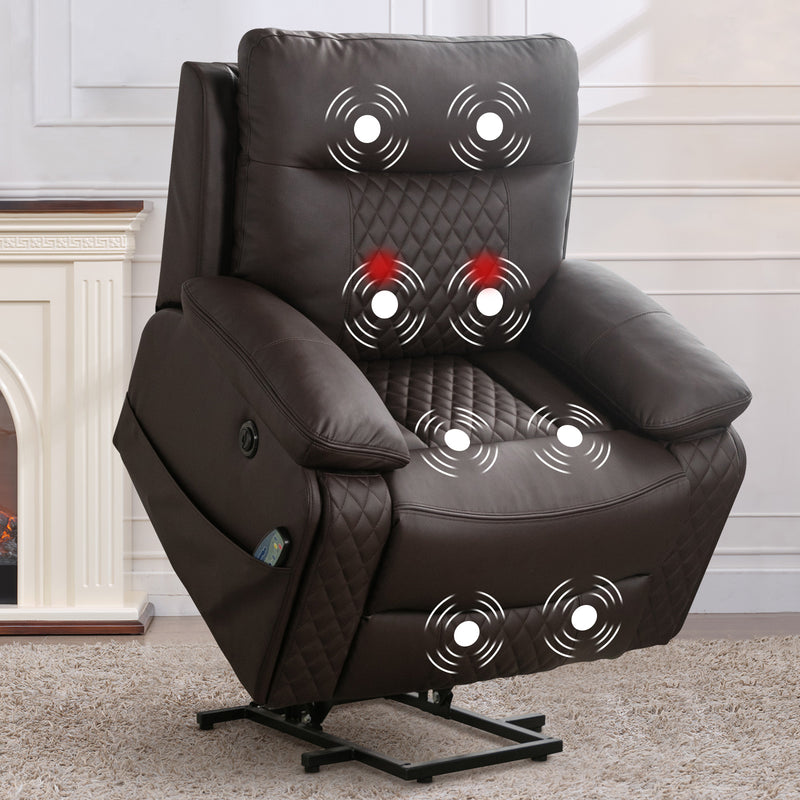 Bonzy Home Power Lift Massage Recliner Elderly Big Man Chair Sofa with Side Pockets and Hidden Cup Holders Sturdy Frame Brown