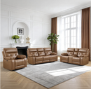 Bonzy Home Genuine Leather Power Recliner Sofa Set, Single Recliner Chair, Loveseat & 3-Seat Sofa Living Room Sets with USB & Type-C Ports, Cup Holders & Hidden Storage, Saddle Brown